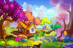 Creative Illustration and Innovative Art: The Tree House Scene. stock illustration Creative Illustration and Innovative Art: The Tree House Scene. stock illustration