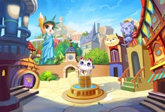 Creative Illustration and Innovative Art: Welcome to Cat Ville, A Small City with their own Statue of Liberty. stock illustration Creative Illustration and Innovative Art: Welcome to Cat Ville, A Small City with their own Statue of Liberty. stock illustration