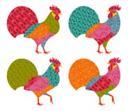 Creative stylized roosters in patchwork style. 2017 New Year symbol red. Cock. Vector illustration vector illustration Creative stylized roosters in patchwork style. 2017 New Year symbol red. Cock. Vector illustration vector illustration