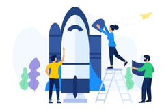 Creative teamwork prepare to launch a spaceship royalty free illustration Creative teamwork prepare to launch a spaceship royalty free illustration