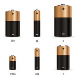 Creative vector illustration of realistic alkaline battery set with diffrent size isolated on transparent background. Art design b vector illustration Creative vector illustration of realistic alkaline battery set with diffrent size isolated on transparent background. Art design b vector illustration