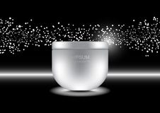 Crema antienvejecedora con las luces blancas de la pequeña burbuja en backgrou oscuro libre illustration Crema antienvejecedora con las luces blancas de la pequeña burbuja en backgrou oscuro libre illustration