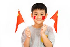 Criança chinesa asiática com bandeira de China Imagem de Stock Royalty Free Criança chinesa asiática com bandeira de China Imagem de Stock Royalty Free