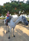 Criança que monta um cavalo imagem de stock Criança que monta um cavalo imagem de stock