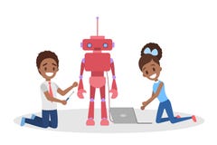 Crianças que consctructing um brinquedo do robô junto ilustração do vetor Crianças que consctructing um brinquedo do robô junto ilustração do vetor