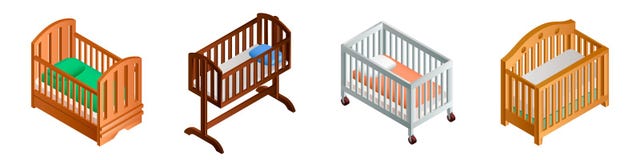 Crib icon set, isometric style vector illustration Crib icon set, isometric style vector illustration