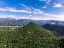 Crimean mountain in the middle of the trees. Photo from a height royalty free stock image Crimean mountain in the middle of the trees. Photo from a height royalty free stock image