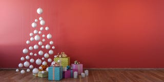Cristmas wnętrze z białymi piłkami, czerwieni ściany egzamin próbny up ilustracji Cristmas wnętrze z białymi piłkami, czerwieni ściany egzamin próbny up ilustracji