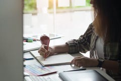 Artist creative graphic designer working on creative desk. royalty free stock images Artist creative graphic designer working on creative desk. royalty free stock images