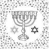 Croquis tiré par la main des symboles religieux juifs traditionnels de menorah, Rosh Hashanah, Hanoucca, Shana Tova, illustration illustration stock Croquis tiré par la main des symboles religieux juifs traditionnels de menorah, Rosh Hashanah, Hanoucca, Shana Tova, illustration illustration stock