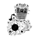 Croquis tiré par la main du moteur de moto dans le noir d'isolement sur le fond blanc Dessin détaillé de style gravure à l'eau-fo illustration stock Croquis tiré par la main du moteur de moto dans le noir d'isolement sur le fond blanc Dessin détaillé de style gravure à l'eau-fo illustration stock