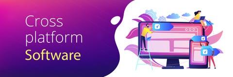 Cross-platform software concept banner header. vector illustration Cross-platform software concept banner header. vector illustration