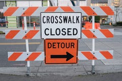 Crosswalk closed and detour signs royalty free stock images Crosswalk closed and detour signs royalty free stock images