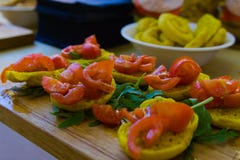 Crostini topped with tomatoes royalty free stock photos Crostini topped with tomatoes royalty free stock photos