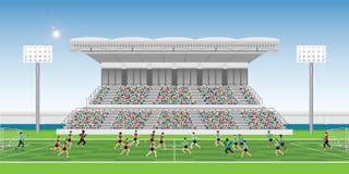 Crowd in stadium grandstand to cheering football match team play vector illustration Crowd in stadium grandstand to cheering football match team play vector illustration