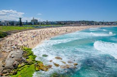 Crowded beach on a hot day at Bondi beach, Sydney, Australia. stock image Crowded beach on a hot day at Bondi beach, Sydney, Australia. stock image