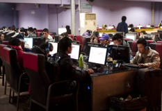 A crowded internet cafe in China