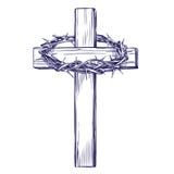 Crown of thorns, wooden cross. Easter . symbol of Christianity hand drawn vector illustration sketch