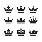 Crown vector icons set. Crowns signs collection. Crowns black silhouettes. Design elements