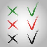 Cruce y haga tictac, sistema del vector de cepillos ejecutados, en el fondo blanco Estilo plano, el consentimiento o denegación V stock de ilustración Cruce y haga tictac, sistema del vector de cepillos ejecutados, en el fondo blanco Estilo plano, el consentimiento o denegación V stock de ilustración
