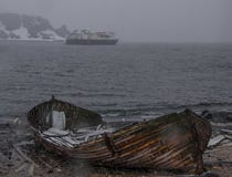 A Cruise Ship off the coast of Antarctica royalty free stock photos A Cruise Ship off the coast of Antarctica royalty free stock photos