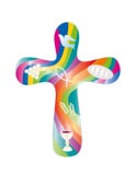 Cruzado aislada con símbolos cristianos en fondo colorido del arco iris muestra religiosa stock de ilustración Cruzado aislada con símbolos cristianos en fondo colorido del arco iris muestra religiosa stock de ilustración