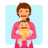 Crying baby and crying mom vector illustration Crying baby and crying mom vector illustration