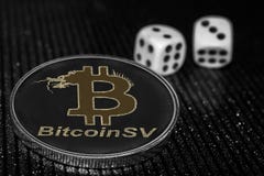 Cryptocurrency Bitcoin SV de pièce de monnaie et matrices de roulement BSV photo libre de droits Cryptocurrency Bitcoin SV de pièce de monnaie et matrices de roulement BSV photo libre de droits