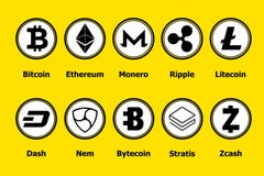 Cryptocurrency blockchain icons a yellow background. Set virtual currency.Vector trading signs: bitcoin, ethereum, monero, ripple, Stock Photo Cryptocurrency blockchain icons a yellow background. Set virtual currency.Vector trading signs: bitcoin, ethereum, monero, ripple, Stock Photo