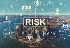 Cryptocurrency risk theme with aerial view of NY skyline Stock Images Cryptocurrency risk theme with aerial view of NY skyline Stock Images
