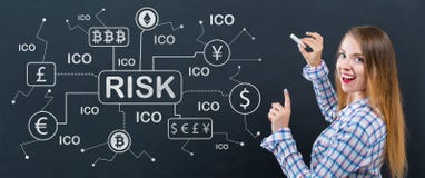 Cryptocurrency risk theme with young woman royalty free stock photography Cryptocurrency risk theme with young woman royalty free stock photography