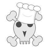 Cráneo con los huesos en el sombrero del cocinero del cocinero stock de ilustración Cráneo con los huesos en el sombrero del cocinero del cocinero stock de ilustración