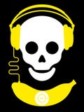 Crâne avec les écouteurs et le joueur de musique de banane illustration libre de droits Crâne avec les écouteurs et le joueur de musique de banane illustration libre de droits