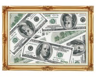 Cuadro en el viejo marco de oro - dinero - dólares Imágenes de archivo libres de regalías Cuadro en el viejo marco de oro - dinero - dólares Imágenes de archivo libres de regalías