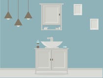 Cuarto de baño del estilo de Provence con el lavabo, guardarropa, pinturas en la pared stock de ilustración Cuarto de baño del estilo de Provence con el lavabo, guardarropa, pinturas en la pared stock de ilustración