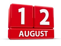 Cubes 12th August. Red cubes - The Twelfth of August - on a white table - International Youth Day, three-dimensional rendering, 3D illustration vector illustration Cubes 12th August. Red cubes - The Twelfth of August - on a white table - International Youth Day, three-dimensional rendering, 3D illustration vector illustration