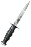 Cuchilla serrada del acero inoxidable de Dive Dagger Knife With Needle Point y manija acanalada plástico negro ergonómico imagenes de archivo Cuchilla serrada del acero inoxidable de Dive Dagger Knife With Needle Point y manija acanalada plástico negro ergonómico imagenes de archivo