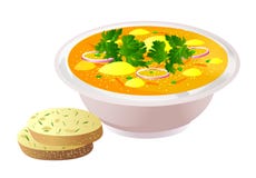 Cuenco de cerámica de sopa con pan ilustración del vector Cuenco de cerámica de sopa con pan ilustración del vector