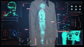 Cuide la pantalla digital conmovedora, explorando semi al cuerpo del cyborg del robot de la transparencia en interfaz digital Int ilustración del vector Cuide la pantalla digital conmovedora, explorando semi al cuerpo del cyborg del robot de la transparencia en interfaz digital Int ilustración del vector
