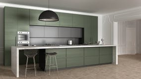 Cuisine Minimale Moderne En Bois Gris Foncé Avec Lîle Les