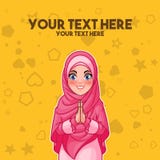 Cumprimento muçulmano da mulher com mãos de acolhimento ilustração stock Cumprimento muçulmano da mulher com mãos de acolhimento ilustração stock