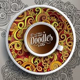 Cup of coffee and hand drawn curls nature doodles Royalty Free Stock Image Cup of coffee and hand drawn curls nature doodles Royalty Free Stock Image