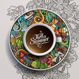 Cup of coffee and hand drawn watercolor summer stock illustration Cup of coffee and hand drawn watercolor summer stock illustration