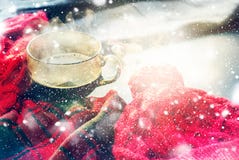 Cup Hot Tea Steam Red Knitted Cloth Winter Time Royalty Free Stock Photo Cup Hot Tea Steam Red Knitted Cloth Winter Time Royalty Free Stock Photo