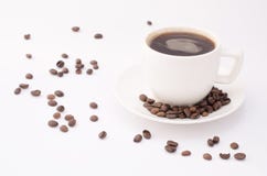 Cup Of Coffee On A White Background With Beans Royalty Free Stock Images Cup Of Coffee On A White Background With Beans Royalty Free Stock Images
