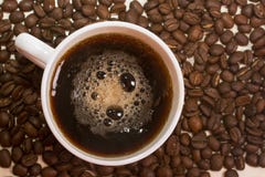 Cup Of Hot Coffee. Top View. Stock Photos