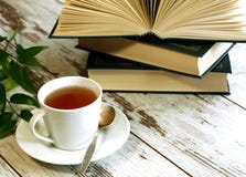 Cup Of Tea And Books On Wooden Royalty Free Stock Image