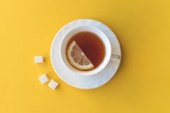 Cup of tea with lemon and sugar stock photography Cup of tea with lemon and sugar stock photography