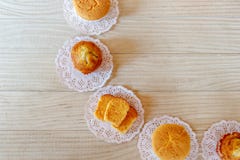 2 Cupcake 2 Banana Cupcake Garlic Bread on White Wooden Table stock photos 2 Cupcake 2 Banana Cupcake Garlic Bread on White Wooden Table stock photos