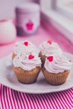 Cupcakes με τη μαρμελάδα κρέμας και μούρων στοκ φωτογραφίες Cupcakes με τη μαρμελάδα κρέμας και μούρων στοκ φωτογραφίες